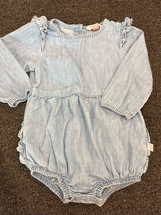 Ruffle Butts Other - Ruffle Butts Light Blue Denim Ruffle-Trim Long-Sleeve Romper